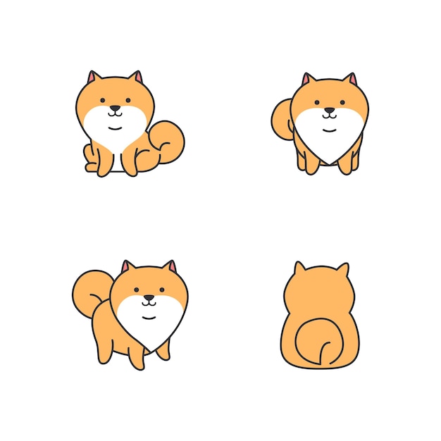 El juego de iconos de Pomerania es una ilustración vectorial al estilo de dibujos animados.
