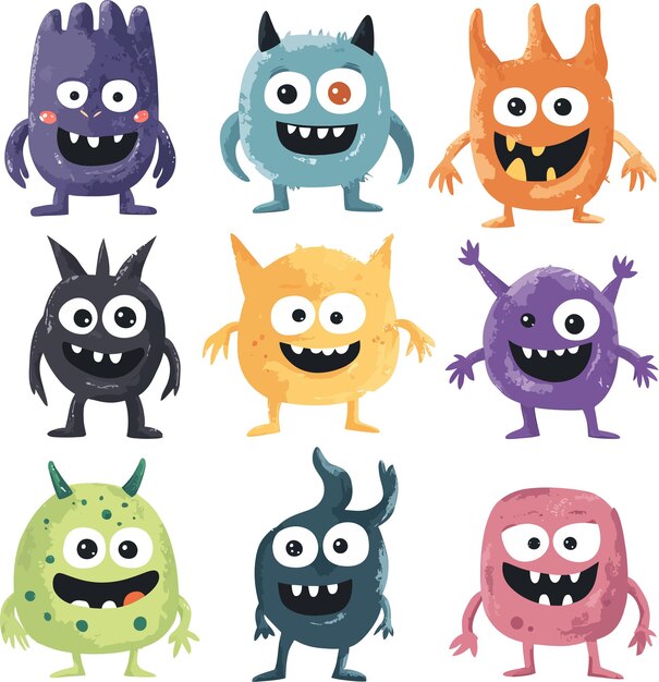 Un juego de iconos vectoriales de monstruos lindos