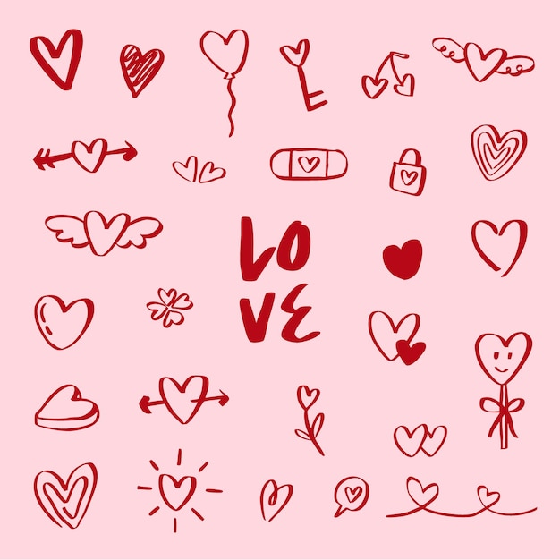 juego de ilustraciones de corazones de amor