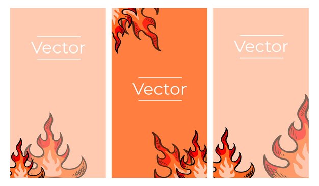 Vector juego de ilustraciones dibujadas a mano con llamas de incendios forestales