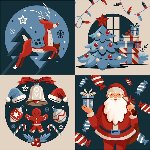 Un juego de ilustraciones de Feliz Navidad
