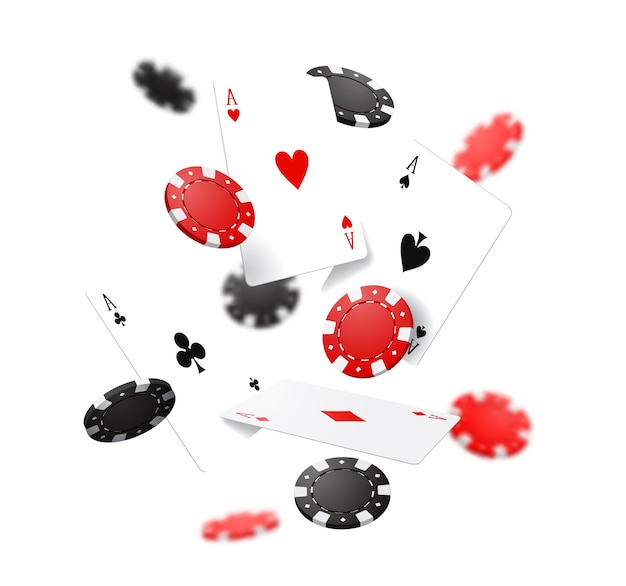 Juego de juego de casino de cartas y fichas de póquer volador