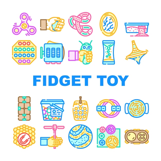 El juego de juguetes pop divertidos establece iconos vectoriales