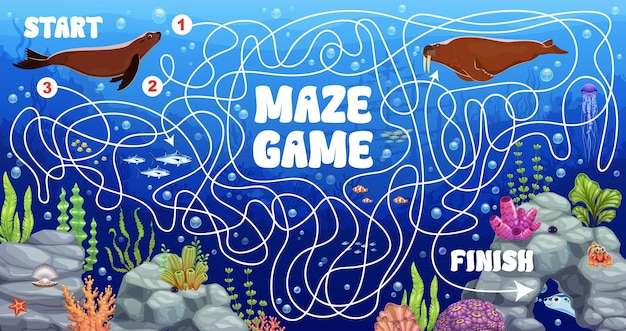 Juego de laberinto con animales marinos submarinos