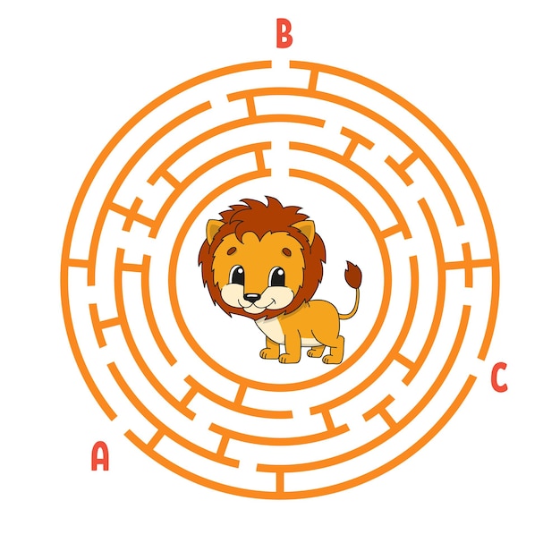 Juego de laberinto circular para niños Rompecabezas para niños Enigma de laberinto redondo Encuentra el camino correcto Hoja de trabajo educativa