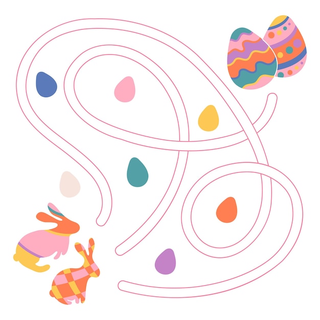 Juego de laberinto con conejitos de Pascua y huevos vector ilustración