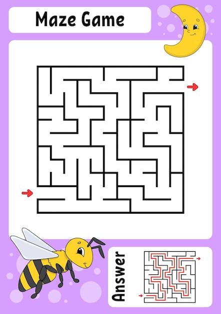 Juego de laberinto cuadrado para niños Hoja de trabajo de desarrollo educativo de laberinto divertido Página de actividades