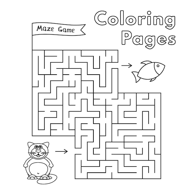 Juego de laberinto de gatos gordos de dibujos animados Vector para colorear páginas de libros para niños