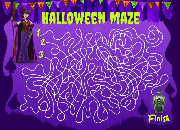 Juego de laberinto de Halloween con veneno de bruja