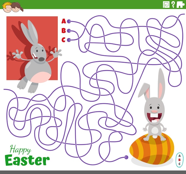 Juego de laberinto con huevos y conejitos de pascua de dibujos animados