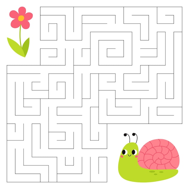 Juego de laberinto de insectos para niños Lindo caracol buscando el camino a la flor Hoja de trabajo imprimible con solución para la escuela y el preescolar