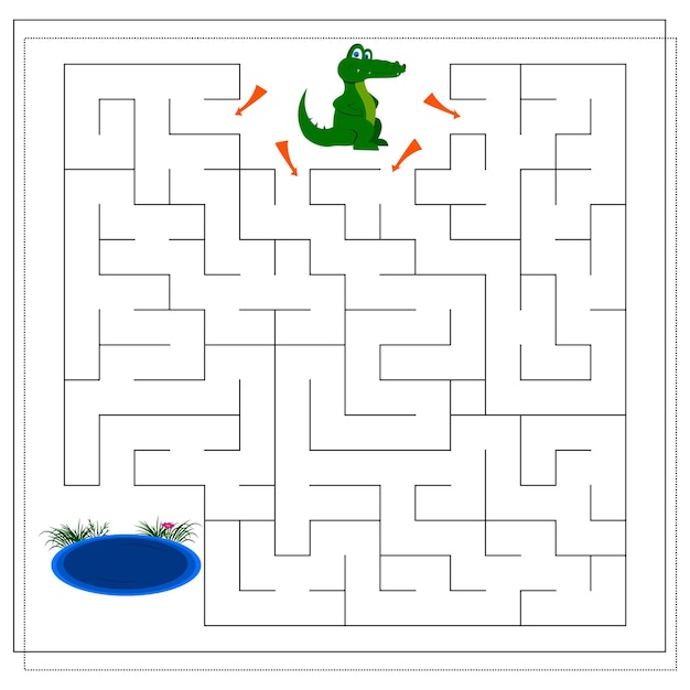 Un juego de laberinto para niños guía al cocodrilo a través del laberinto hasta el agua.