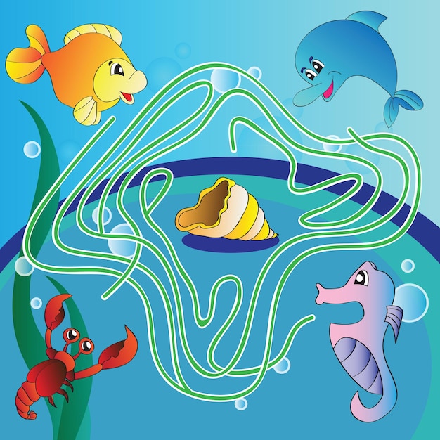 Juego de laberinto para niños - vida submarina - vector