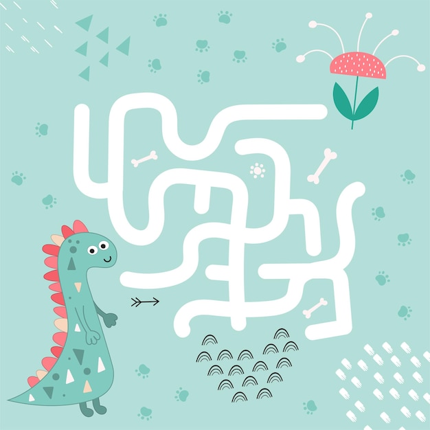 Juego de laberinto para un pequeño. Ayuda al dino a llegar a la flor.