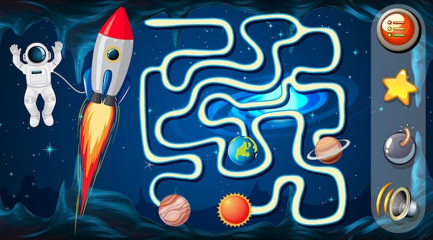 Juego de laberinto con plantilla de tema espacial