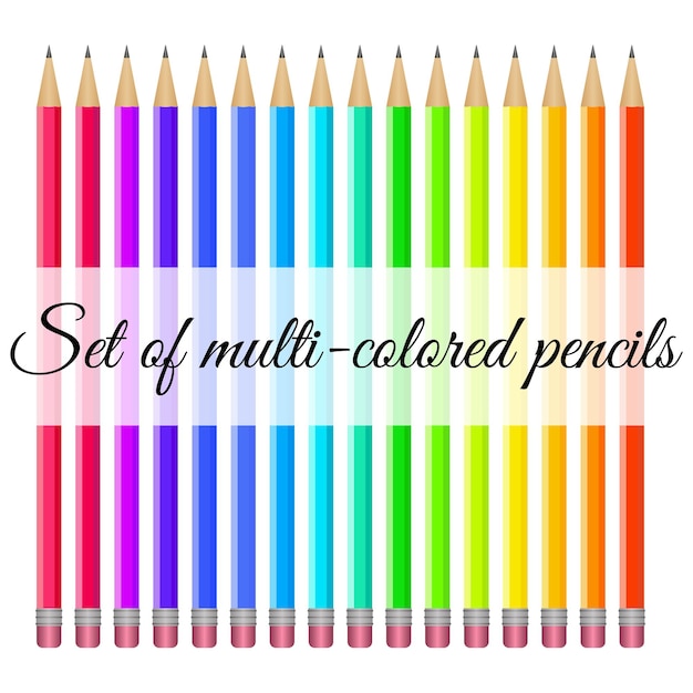 Juego de lápices multicolores con paletas sobre un fondo blanco.