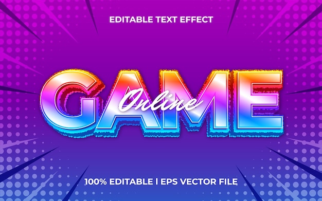juego en línea efecto de texto 3d con tema de brillo. plantilla de tipografía elegante para juegos