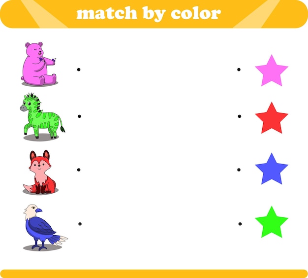 Juego de lógica de combinación de colores con lindos dibujos de animales oso cebra zorro águila