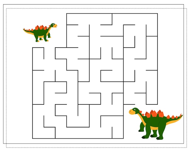 El juego de lógica infantil atraviesa el laberinto Ayuda al bebé dinosaurio a pasar el laberinto Vector