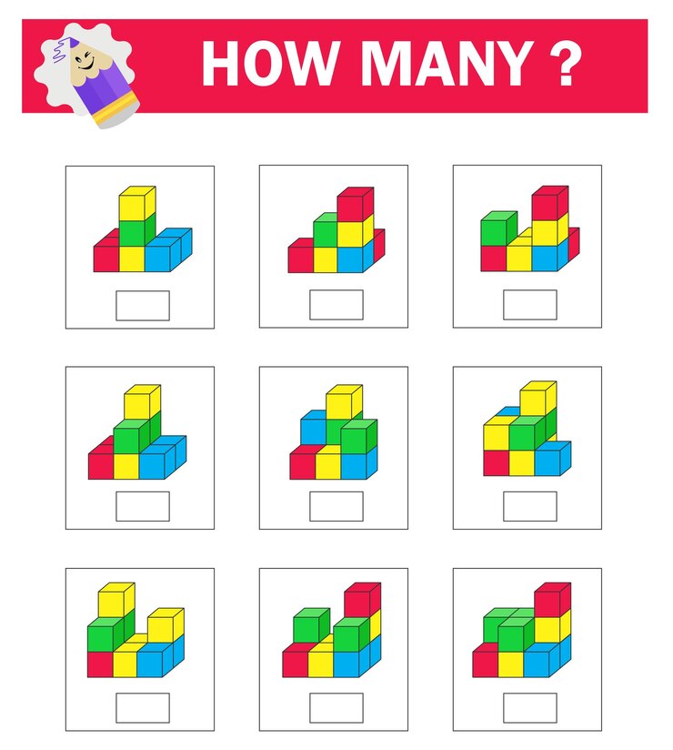 Vector juego de lógica matemática tareas de atención para niños ficha de actividad para niños