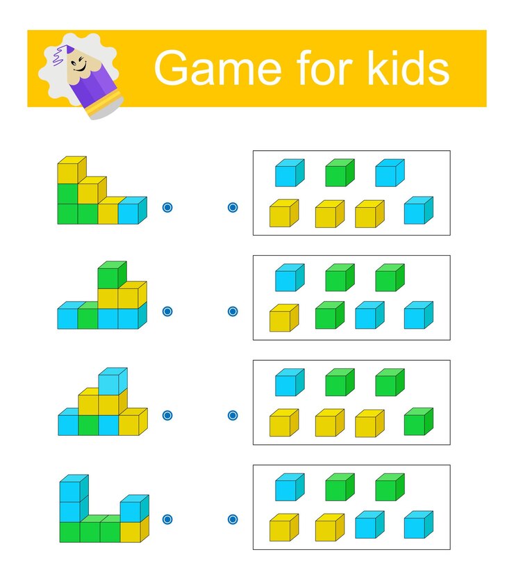 Vector juego de lógica tareas de atención para niños prueba de entrenamiento de coeficiente intelectual hoja de trabajo imprimible
