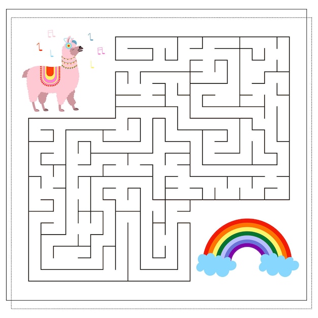 Un juego lógico para niños ayuda a la llama a pasar el laberinto y llegar al vector del arco iris.