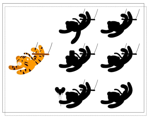 Un juego lógico para niños encuentra la sombra correcta un tigre en un circo