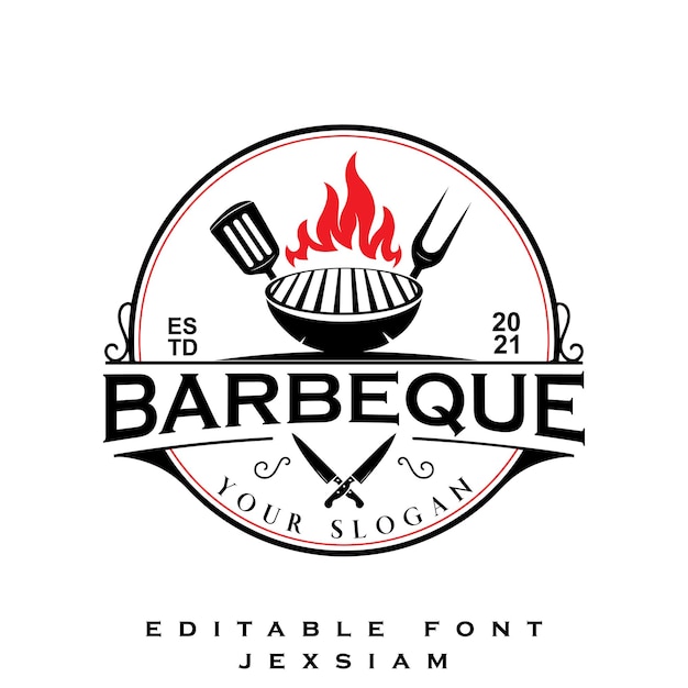 Juego de logotipos BBQ y Steakhouse. Emblemas de barbacoa antiguos. Etiquetas de restaurante, emblemas, logotipo vectorial