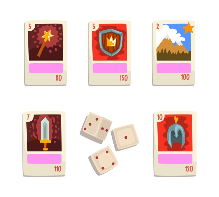 Vector juego de lord con dados y cartas de juego conjunto vectorial