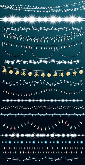 Juego de luces navideñas. ilustración vectorial. guirnalda de neón de año nuevo. decoración navideña festiva.