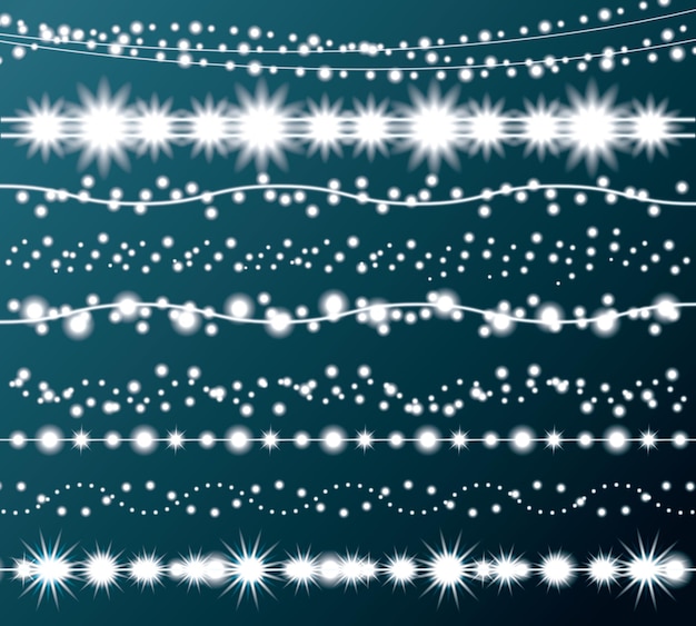 Juego de luces navideñas. Ilustración vectorial. Guirnalda de neón de año nuevo. Decoración navideña festiva.