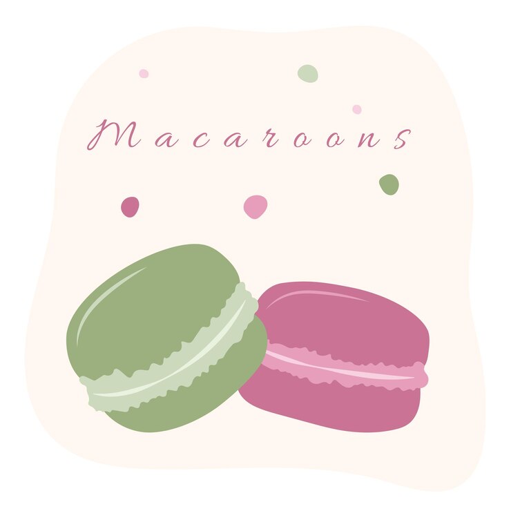 Vector juego de macarrones galletas de almendras recién horneadas dulces de diferentes gustos y colores ilustración vectorial