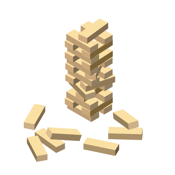 Vector juego de madera, bloques de madera, estilo isométrico de dibujos animados