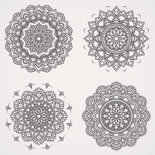 Juego de mandala de flores con adornos adecuados para fotos de tatuajes de henna libros para colorear islam hindubuddha india pakistan chino árabe