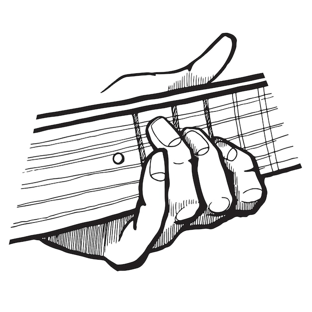 Juego de mano de boceto en la guitarra