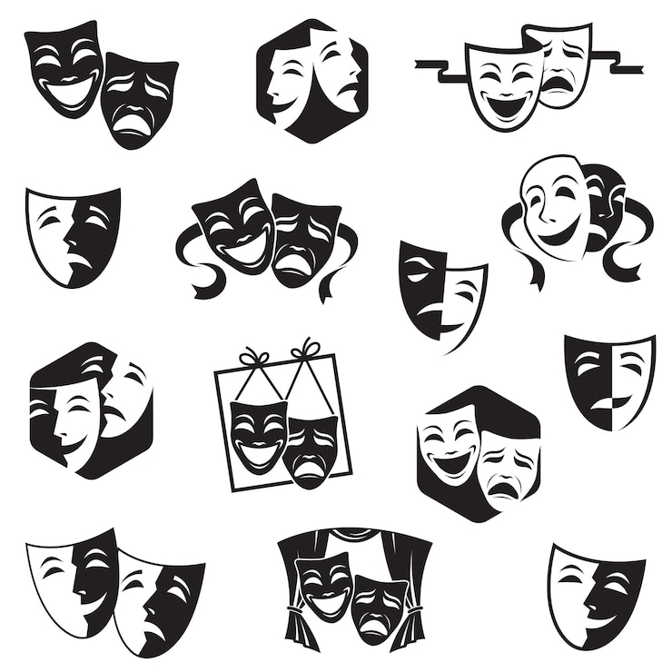 Vector juego de máscaras teatrales