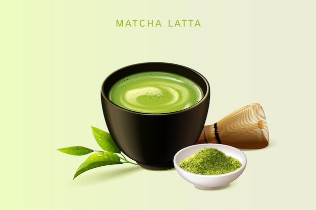 Juego de matcha latte japonés