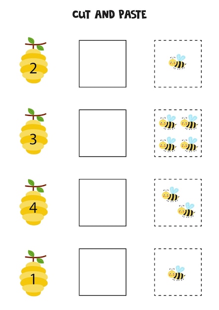 Juego de matemáticas para niños. cuenta y pega lindas abejas.