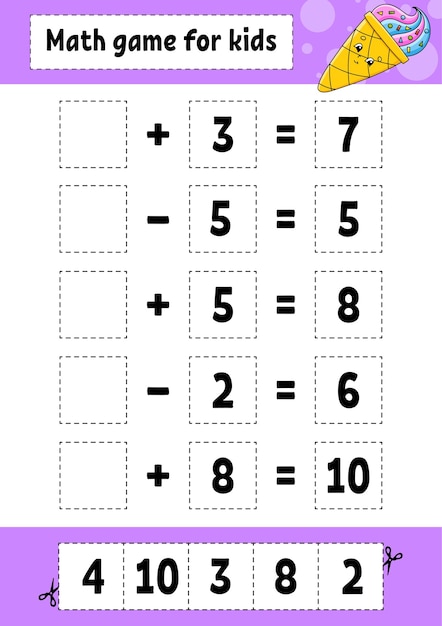 Juego de matemáticas para niños. hoja de trabajo de desarrollo de educación.