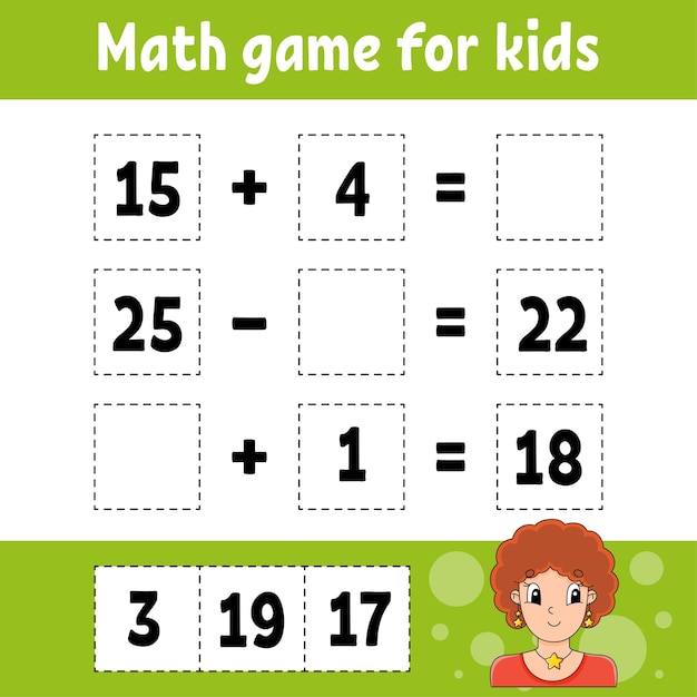 Juego de matemáticas para niños Hoja de trabajo de desarrollo educativo Página de actividad con imágenes Juego para niños