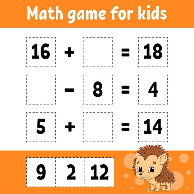 Juego de matemáticas para niños Hoja de trabajo de desarrollo educativo Página de actividad con imágenes Juego para niños