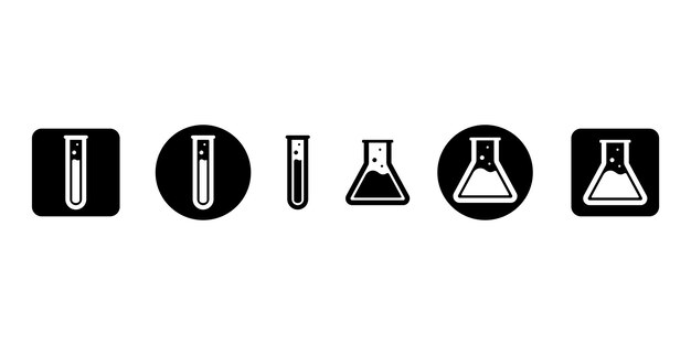 Juego de matraces de laboratorio para diseño químico. Símbolo de salud médica. Ilustración de vaso de vidrio.