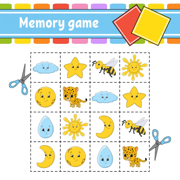 Juego de memoria para niños. Hoja de trabajo de desarrollo educativo. Página de actividades con fotos.