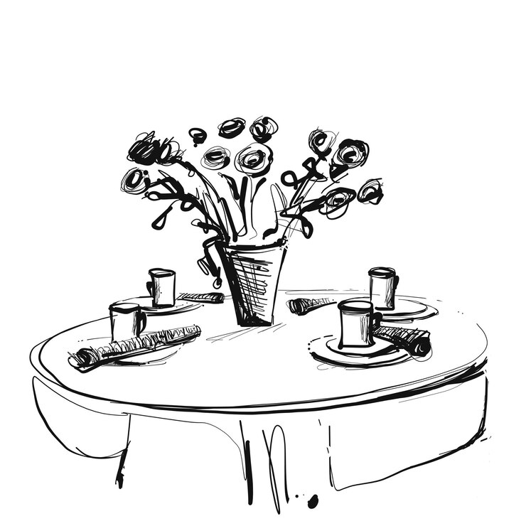 Juego de mesa Desayuno o cena de fin de semana Boceto interior