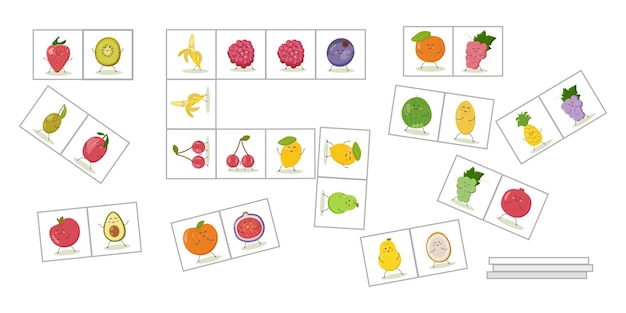 Juego de mesa Domino Frutas lindas divertidas de dibujos animados