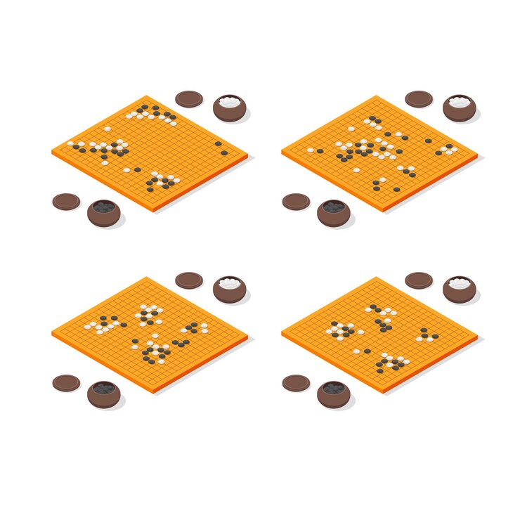 Vector juego de mesa japonés go set concept 3d vista isométrica vector