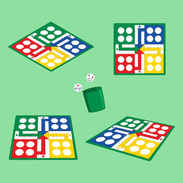 Juego de mesa Ludo en diferentes perspectivas.