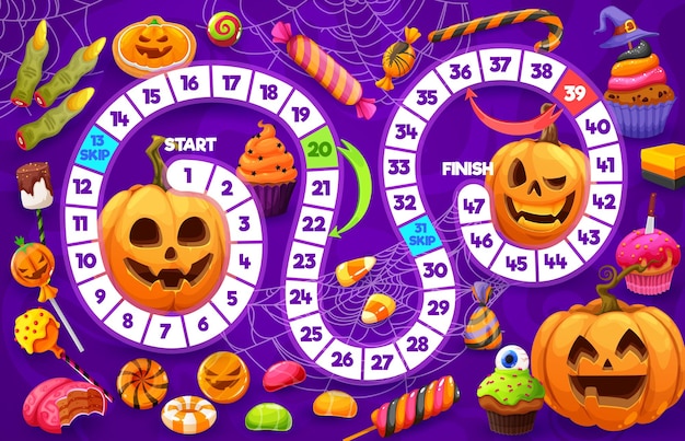 Juego de mesa Step con dulces de calabazas de Halloween