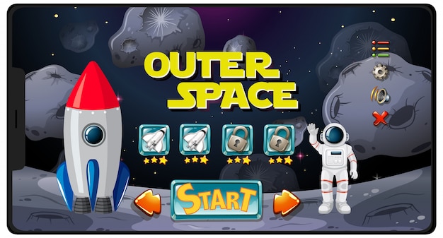 Juego de misión del espacio exterior en la pantalla de la tableta