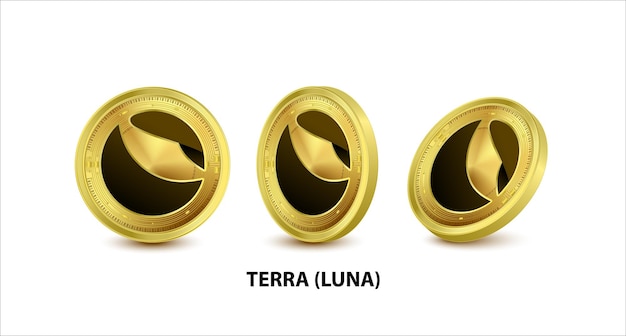 Vector juego de monedas de oro terra (luna) moneda digital símbolo de criptomoneda aislado sobre fondo blanco.